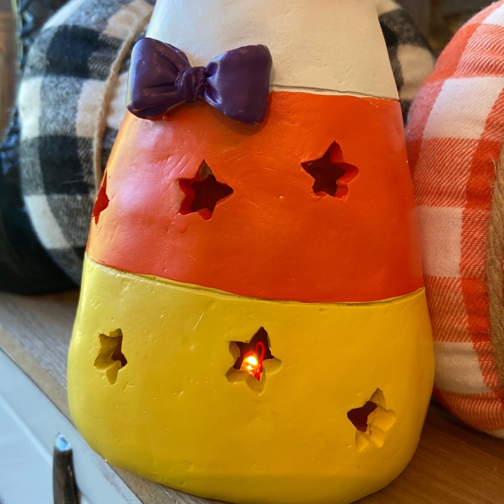 NEW! Led Lighted Sweet Fall Harvest Ceramic Halloween Candy Corn Boo Ghost - Picture 4 of 9